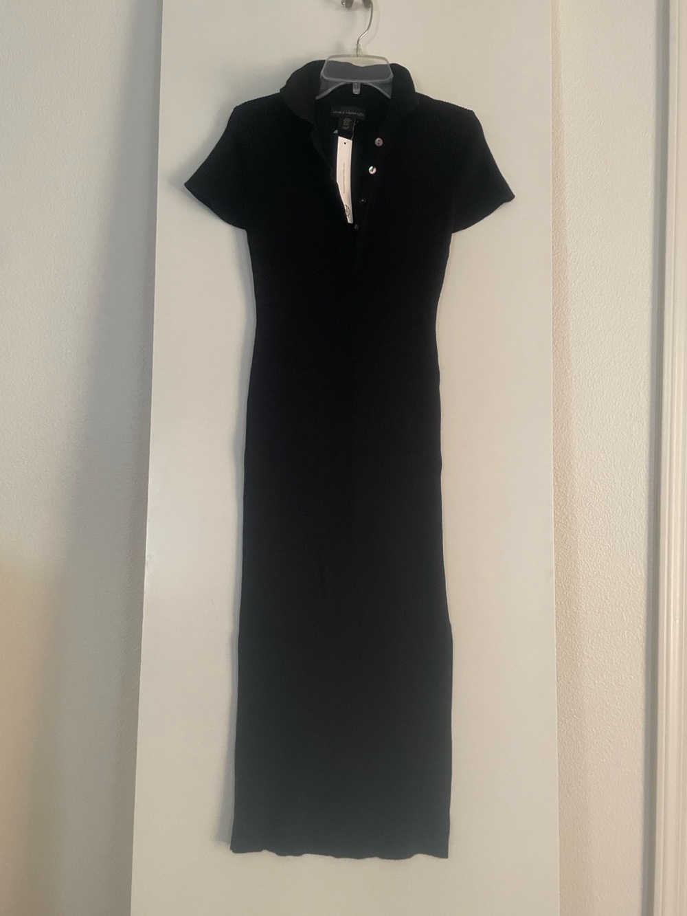 XS/TP House of Harlow Black Polo Ribbed Knit Sweater Midi Dress Straight NWT